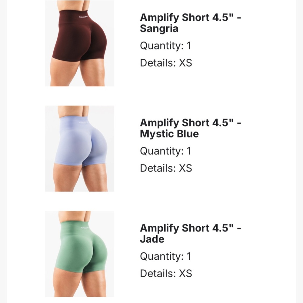 Alphalete Amplify Shorts - Sangria, Mystic Blue, Jade